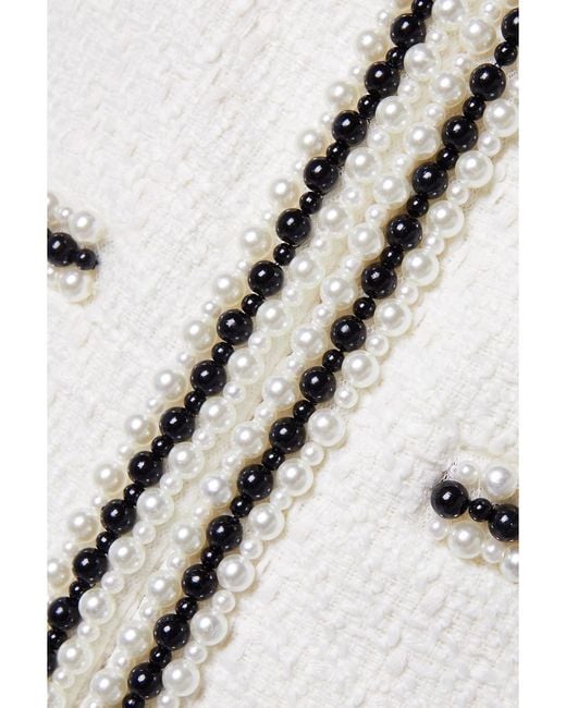 Alice + Olivia Natural Kidman Cropped Bead-Embellished Tweed Jacket