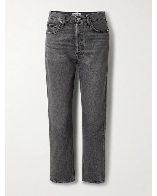 Agolde Gray '90S Pinch Waist Cropped High-Rise Straight-Leg Jeans
