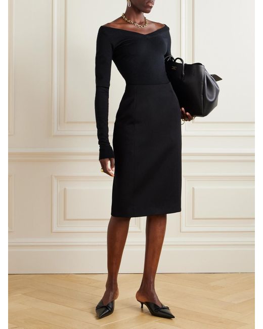 Balenciaga Black Hourglass Grain De Poudre Wool Midi Skirt