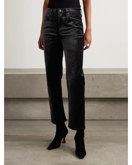 Citizens of Humanity Black Delfina Cotton-Blend Velvet Straight-Leg Pants