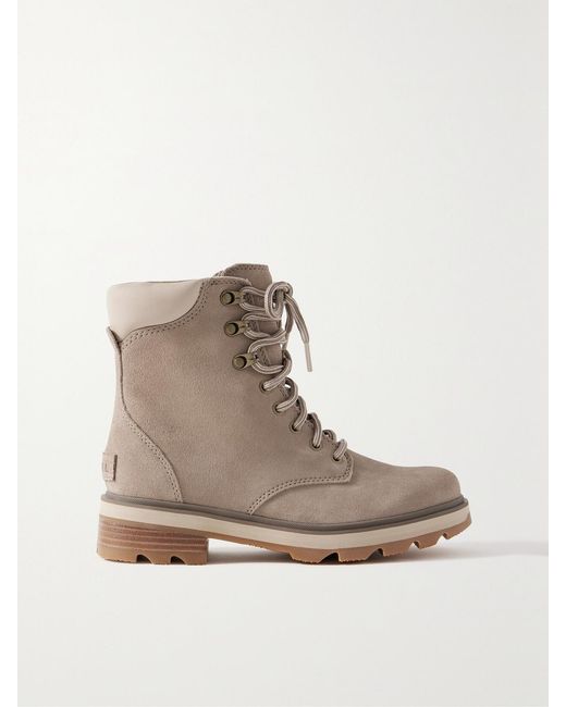 Sorel Brown Lennox Lace Leather-Trimmed Suede Ankle Boots