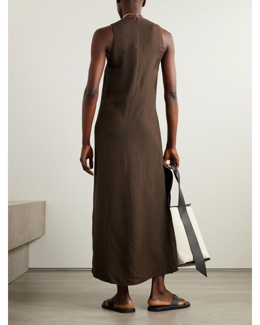 Brunello Cucinelli Brown Bead-Embellished Twill Midi Dress