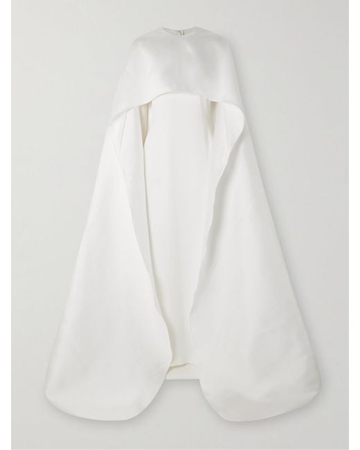 Solace London White Leni Cape-Effect Crepe And Faille Gown