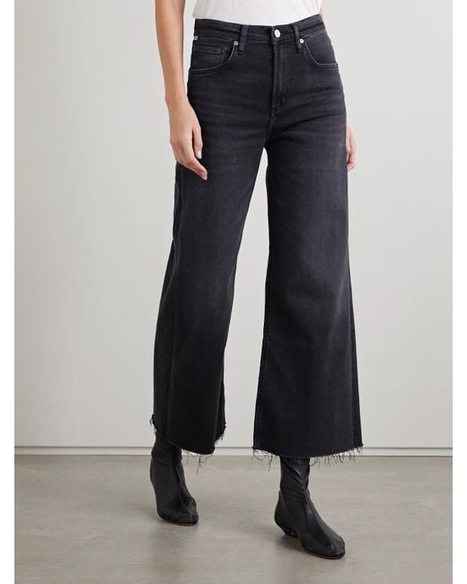 Citizens of Humanity Blue Lyra Frayed Cropped High-Rise Wide-Leg Jeans