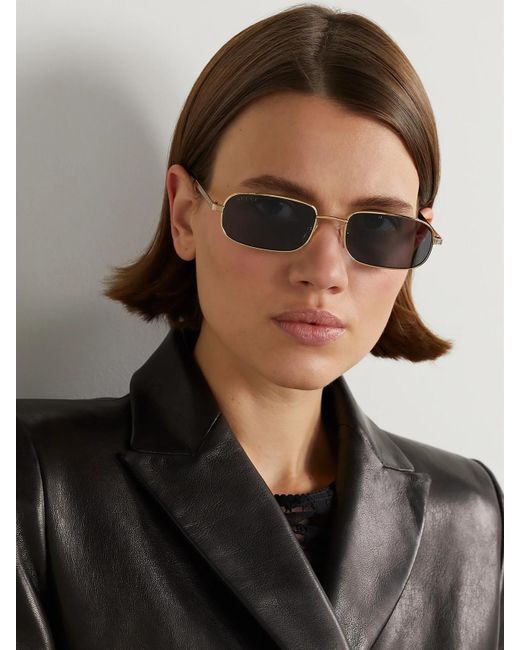 Gucci Metallic Goldfarbene Sonnenbrille Mit Eckigem Rahmen