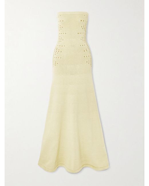 DIOTIMA White Mavis Strapless Pointelle-Knit Cotton-Blend Maxi Dress