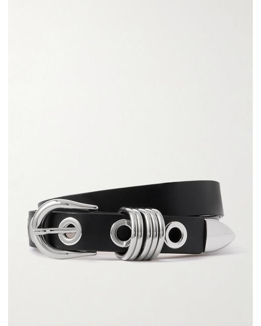 DEHANCHE Black Hollyhock Rivet Eyelet-Embellished Leather Waist Belt