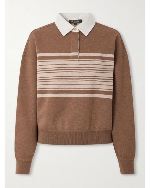 Loro Piana Brown Striped Wool And Cashmere-Blend Polo Shirt
