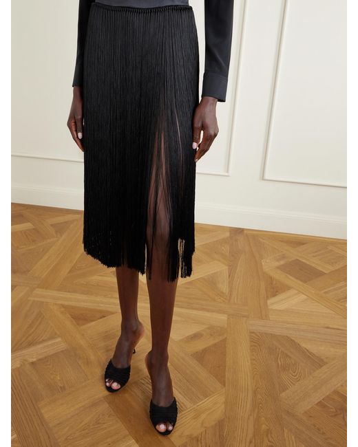 Dolce & Gabbana Black Fringed Midi Skirt