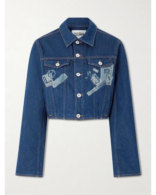 Jean Paul Gaultier Cropped Printed Denim Jacket in Blue | Lyst UK