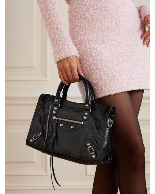 Balenciaga Black Le City Kleine Tote Aus Strukturiertem Leder Mit Verzierungen