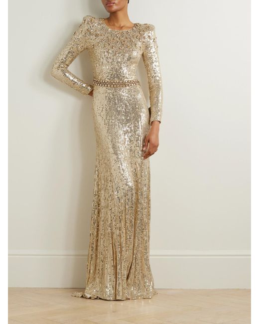 Jenny Packham Natural Georgia Embellished Sequined Tulle Gown