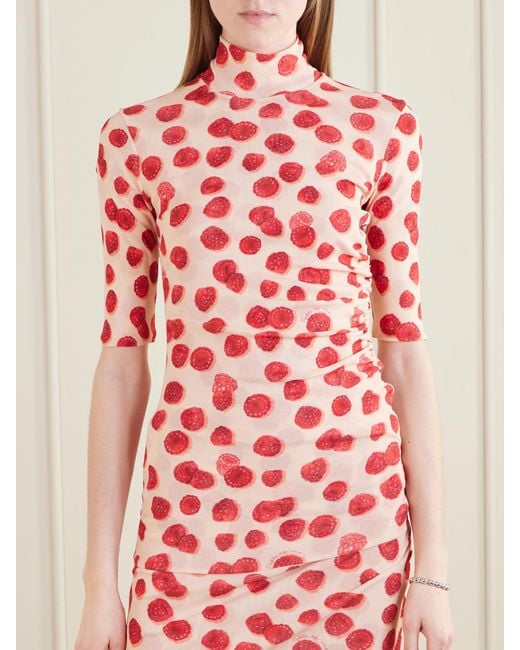 Stella McCartney Gathered Printed Mesh T-Shirt