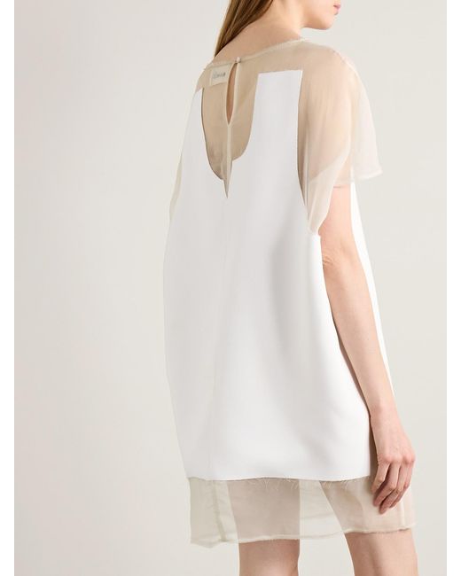 Khaite White Winona Paneled Crepe And Chiffon Mini Dress