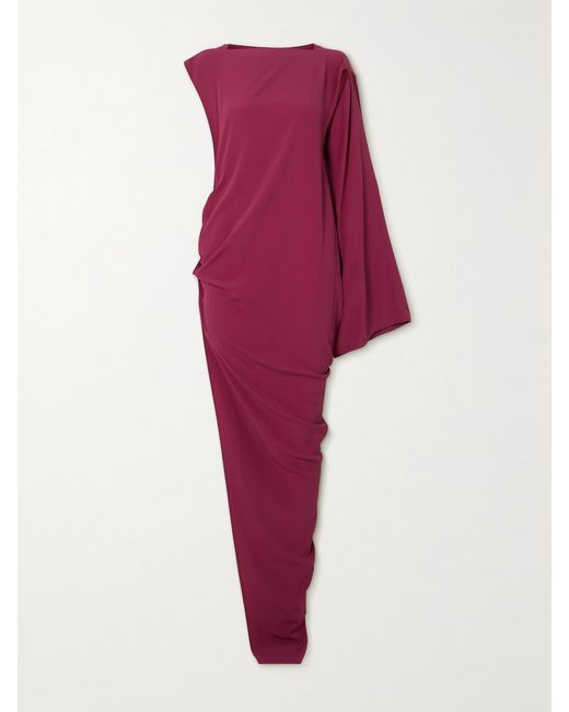 Rick Owens Red Edfu One-Sleeve Draped Crepe De Chine Gown