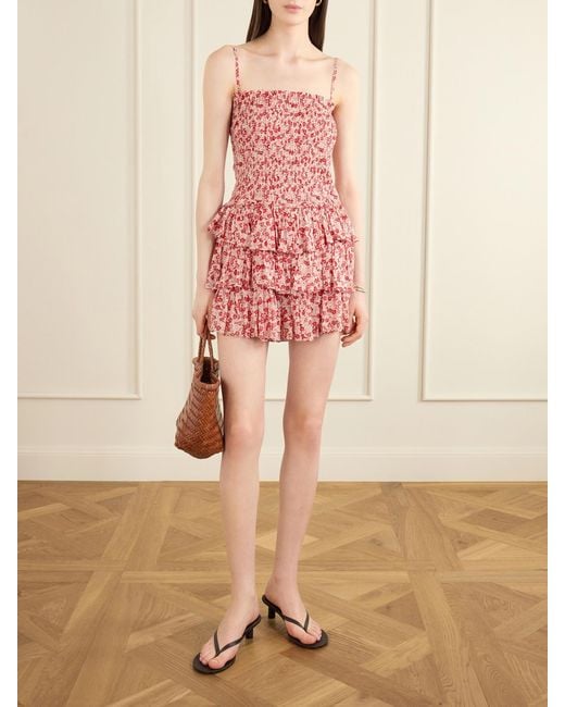 Isabel Marant Red Elodie Floral-Print Ruffled Organic Cotton Mini Dress