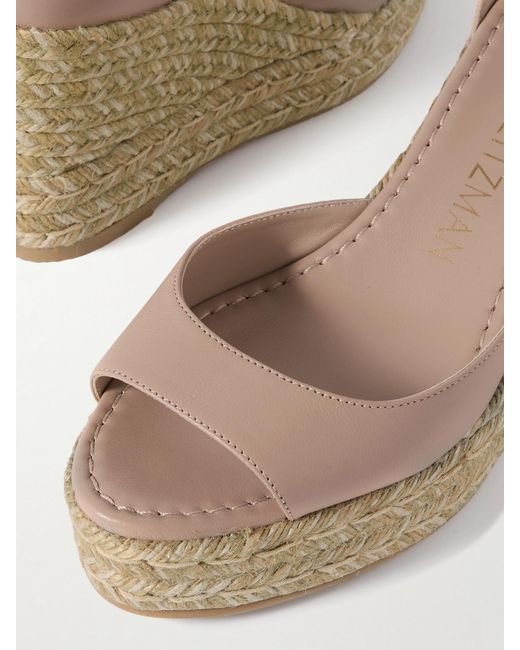 Stuart Weitzman Natural Nudistia Leather Espadrille Wedge Sandals