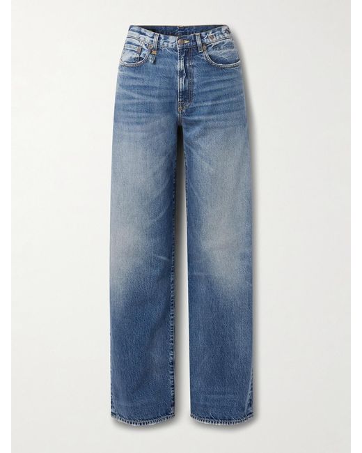 R13 Blue D'Arcy Distressed Mid-Rise Wide-Leg Jeans
