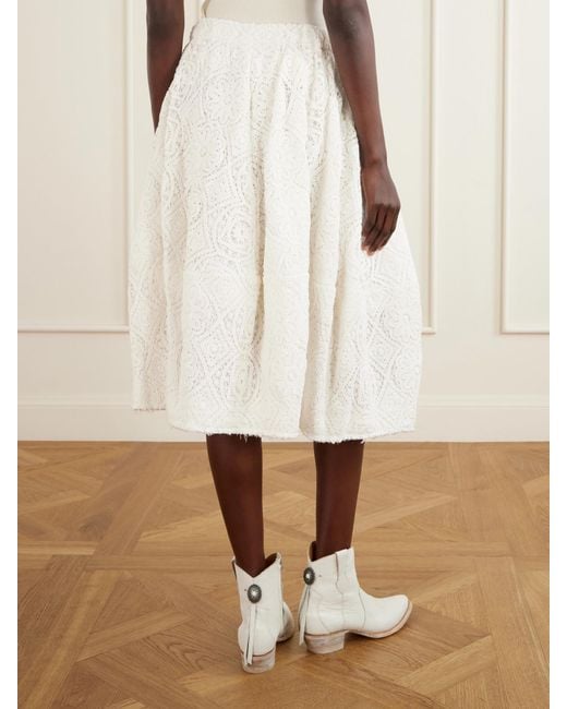Comme des Garçons White Pleated Crocheted Cotton Midi Skirt