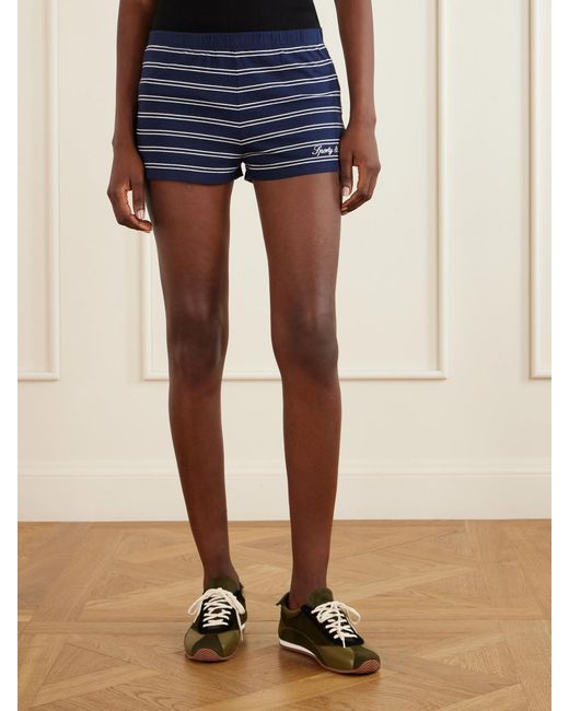 Sporty & Rich Blue Logo-Embroidered Striped Cotton-Jersey Shorts
