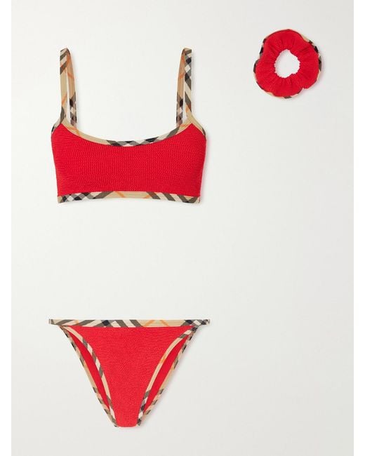 Burberry Red Hunza G Tyler Checked Original Crinkle Bikini