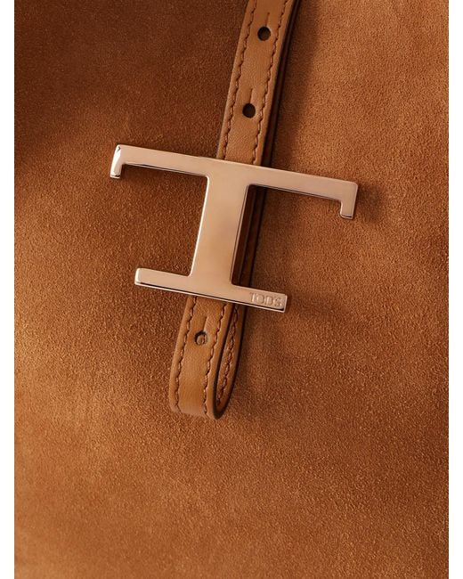 Tod's Brown T Timeless Medium Suede Shoulder Bag