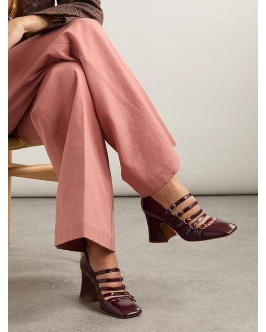 Chloé Purple Janis Buckled Glossed-Leather Mary Jane Pumps