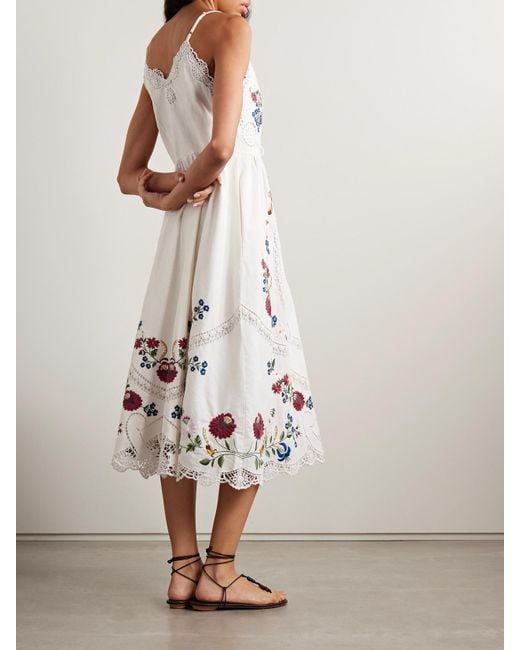 Sea White Celia Broderie Anglaise Cotton And Linen-Blend Midi Dress