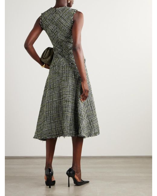 Erdem Gray Midikleid Aus Tweed Mit Fransen