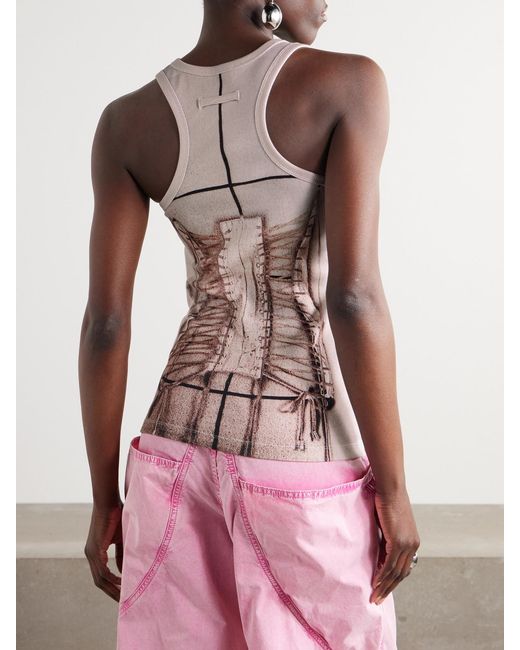 Jean Paul Gaultier Pink Trompe L'Oeil Printed Ribbed Cotton-Blend Jersey Tank