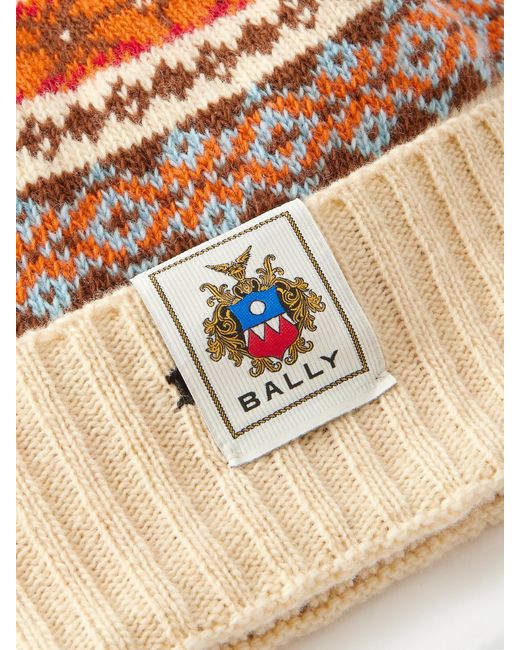 Bally Orange Jacquard-Knit Wool Beanie