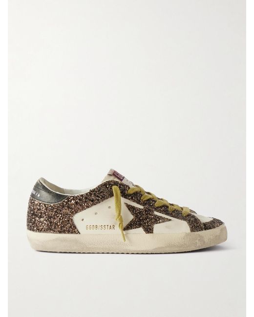 Golden Goose Deluxe Brand Natural Super-Star Distressed Glittered Leather Sneakers
