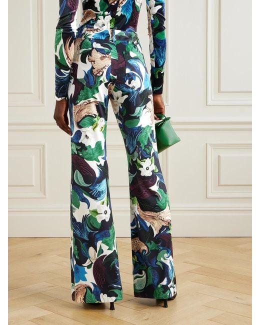 Mary Katrantzou Blue Bryne Printed Stretch-Jersey Wide-Leg Pants