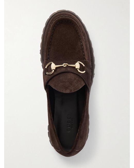 Gucci Brown Sylke Horsebit-Detailed Suede Loafers