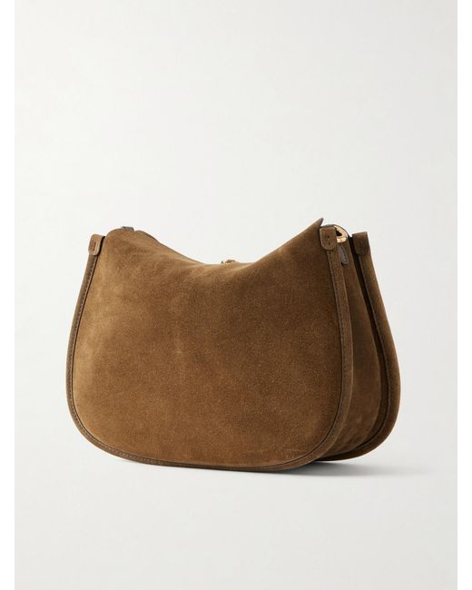 Etro Brown Logo-Detailed Leather-Trimmed Suede Shoulder Bag