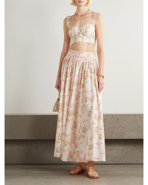 Jupe Midi En Popeline De Coton À Imprimé Fleuri Et À Plis Ombretta Emporio Sirenuse en coloris Natural