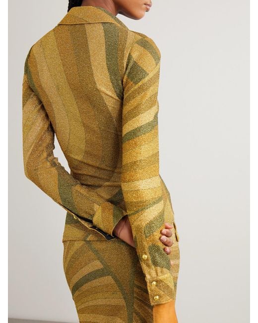 Emilio Pucci Yellow Printed Metallic Jersey Polo Shirt