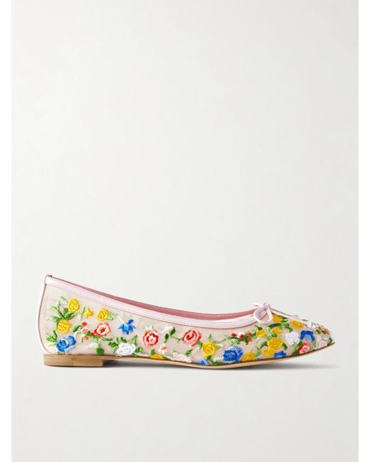 Manolo Blahnik Metallic Verdino Embroidered Mesh Ballet Flats