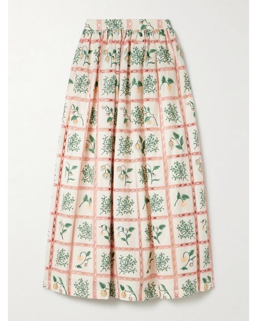 Agua Bendita Natural Tangelo Crochet-Trimmed Embroidered Cotton-Voile Maxi Skirt