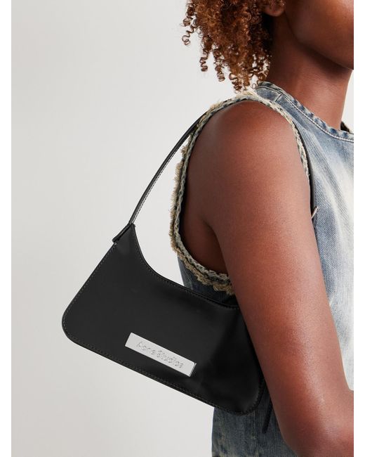 Sac Porté Épaule En Cuir Verni À Ornements Platt Mini Acne en coloris Black