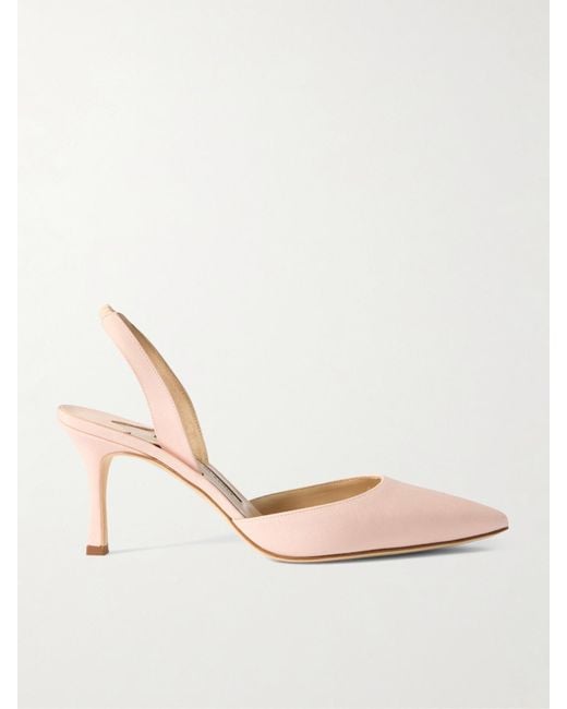 Manolo Blahnik Natural Carolyne 70 Silk Crepe De Chine Slingback Pumps