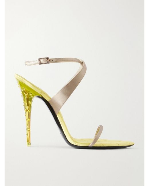 Saint Laurent Metallic Ivresse 110 Embellished Satin Sandals