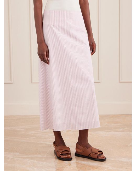 Twp Pink A-Line Striped Cotton Midi Skirt