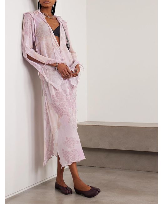 Acne Pink Ruffled Printed Cotton And Silk-Blend Chiffon Maxi Dress