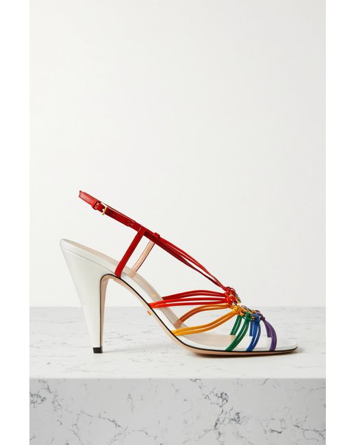 Gucci Isa Crystal-embellished Leather Slingback Sandals in Red | Lyst Canada