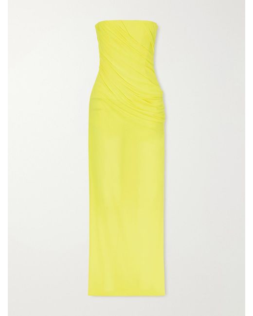 Alex Perry Yellow Draped Mesh Midi Dress