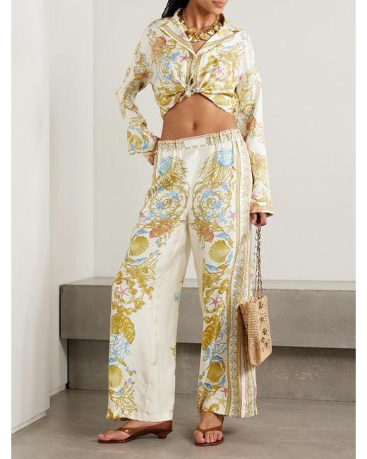 Versace Metallic Hose Mit Weitem Bein Aus Bedrucktem Seiden-Twill