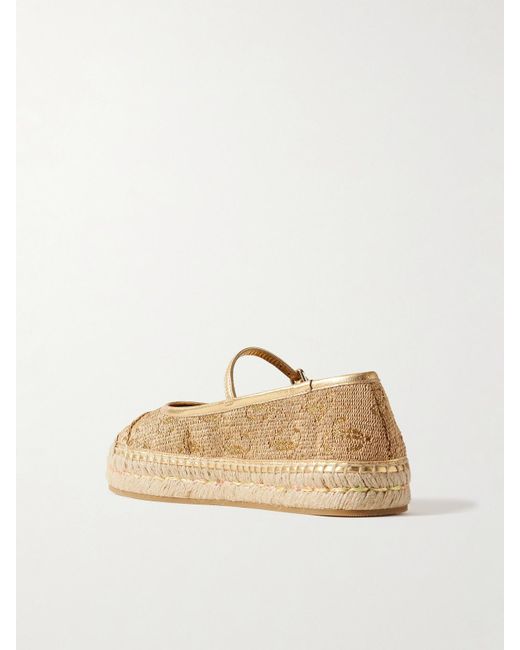 Jimmy Choo Natural 20 Metallic Leather-Trimmed Logo-Embroidered Straw Platform Espadrilles