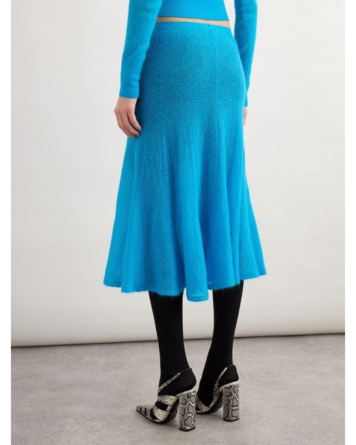 Alaïa Blue Pleated Mohair-Blend Midi Skirt