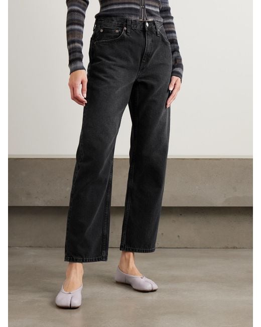 Re/done Black The Ollie Cropped Mid-Rise Straight-Leg Jeans